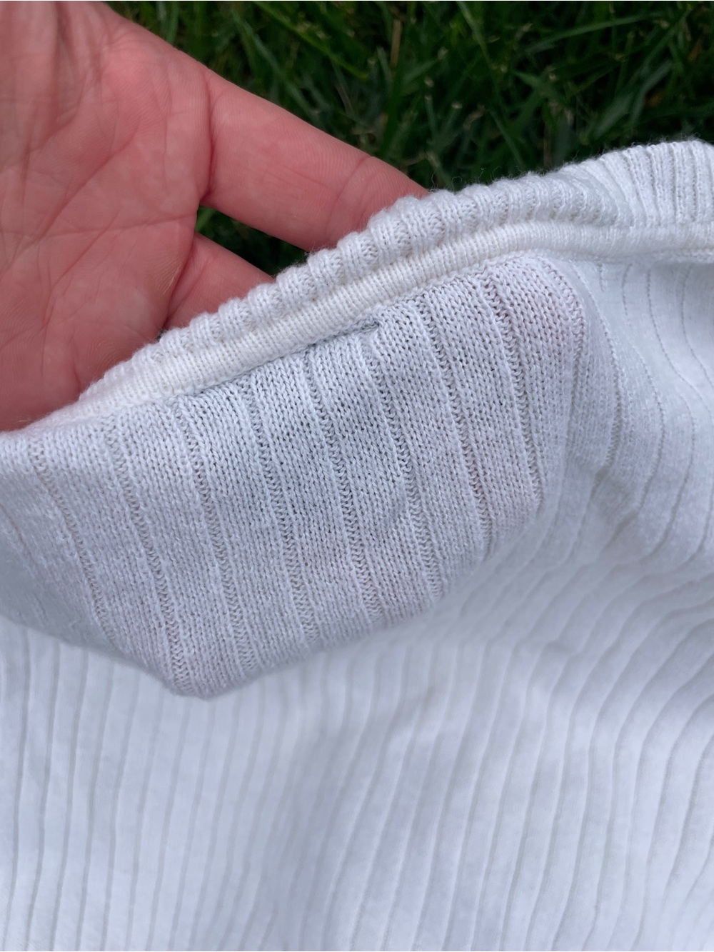 Bright White Ribbed Cotton Henley Sweater 90's Y2K Grandmacore - Picture 5 of 5